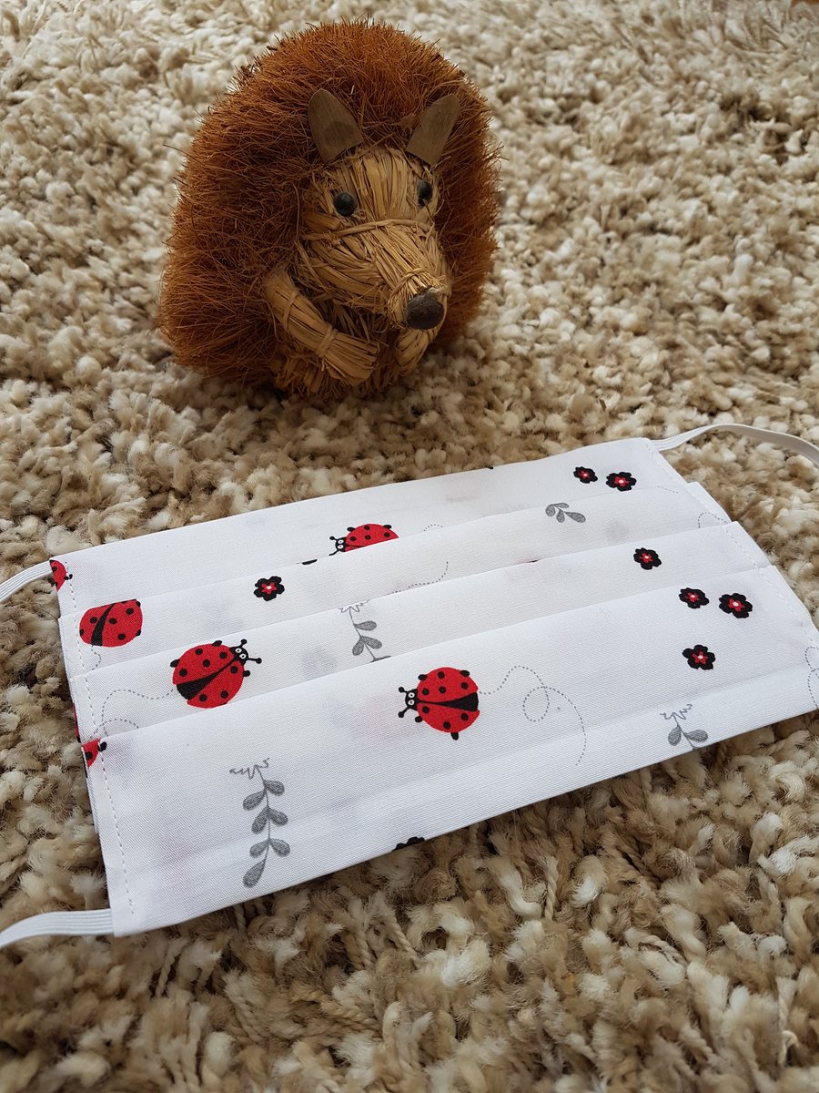 Small Adult or Teenager face covering – white ladybird print material