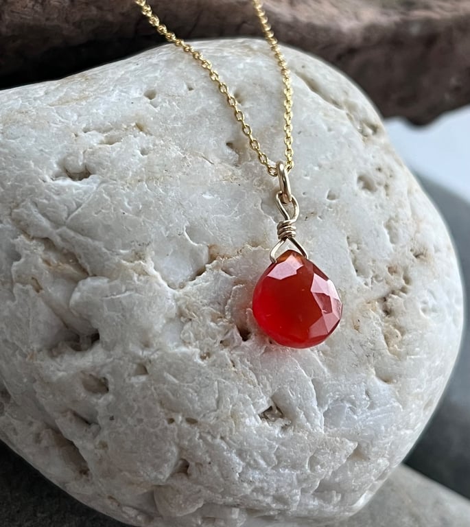 Carnelian Heart Necklace, Gold Filled 18" Chain, Sparkly Orange July Gift