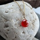 Carnelian Heart Necklace, Gold Filled 18" Chain, Sparkly Orange July Gift