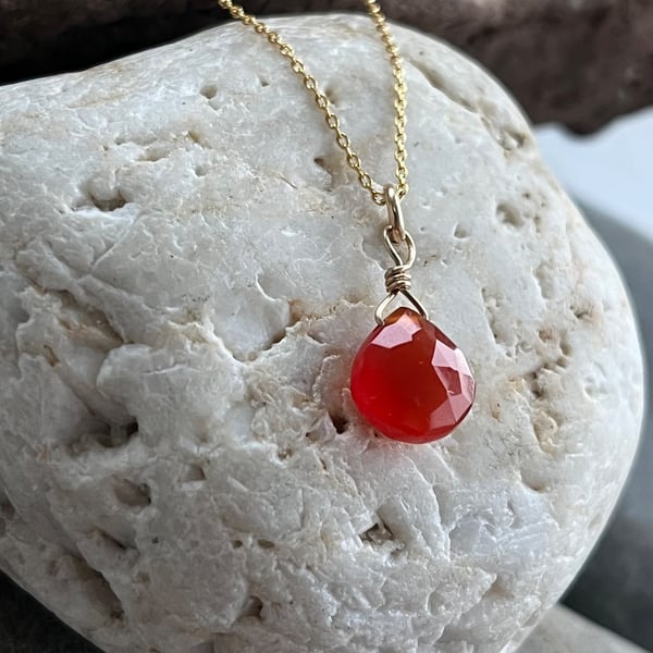 Carnelian Heart Necklace, Gold Filled 18" Chain, Sparkly Orange July Gift