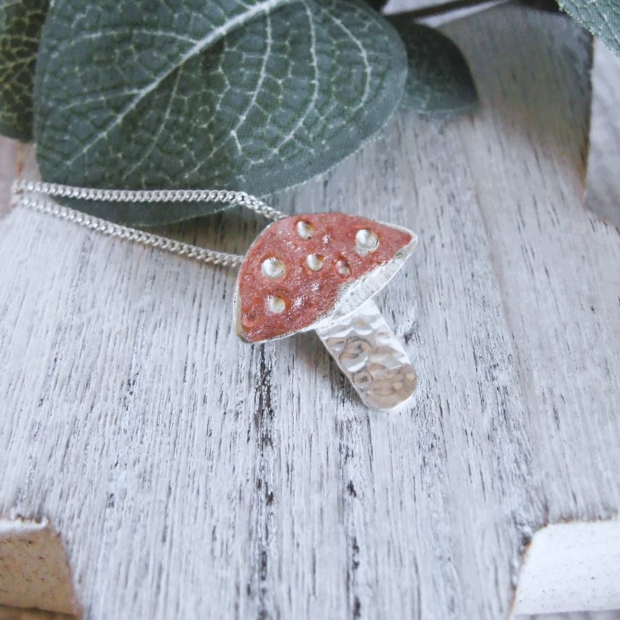 Silver Shroom Necklace. Recycled Silver and Copper Necklace