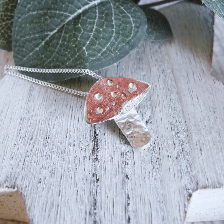 Silver Shroom Necklace. Recycled Silver and Copper Necklace