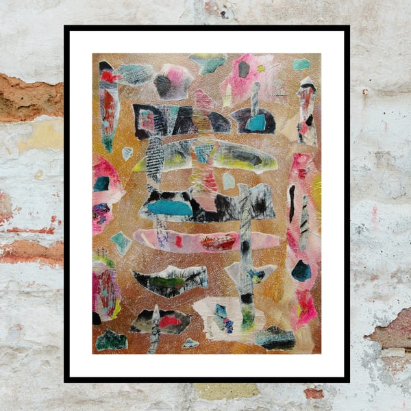 Abstract Collage Pink Grey Painting Original Expressive Artwork On Book Cover