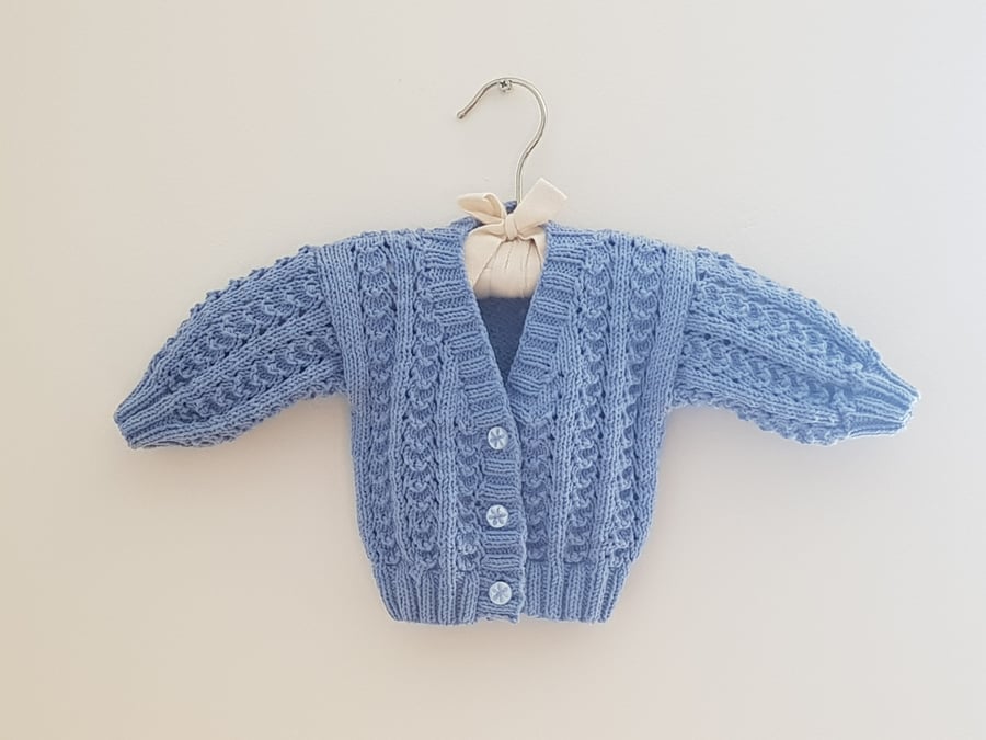 Hand Knitted Blue Baby Cardigan 0-3 months