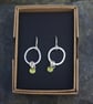 Textured Silver Circle  Earrings with Peridot Drop - Image 7