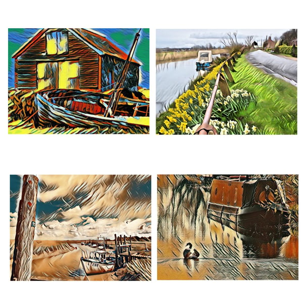  Pack of 4 Mixed Themed A5 Blank Inside Greeting Cards Norfolk Scenes.