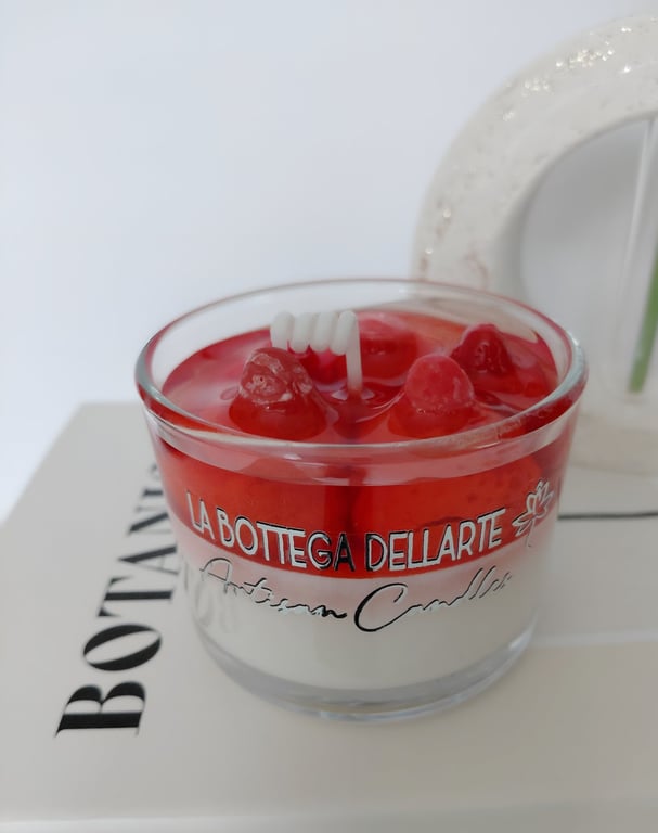 Rhubarb and Strawberry Gel and Soy Candle Handmade Fruit Dessert Candle