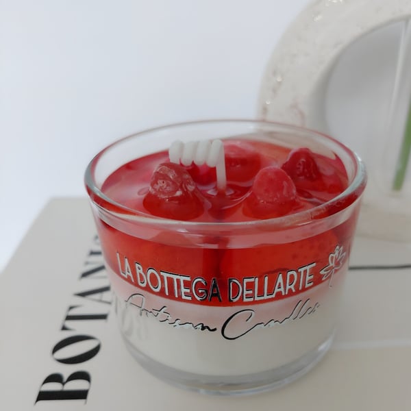 Rhubarb and Strawberry Gel and Soy Candle Handmade Fruit Dessert Candle