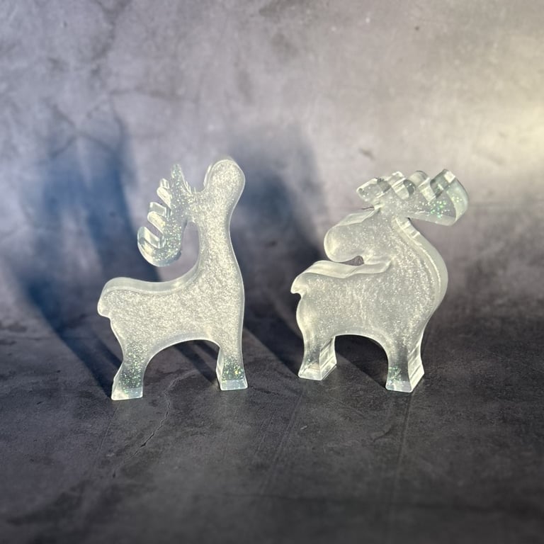 Resin Reindeer - Heavy Freestanding Figurine in Three Poses, Sparkling Antlers