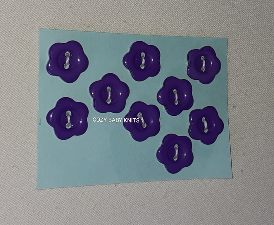 13MM PURPLE FLOWER BUTTONS WITH TWO HOLES FOR ATTACHING 