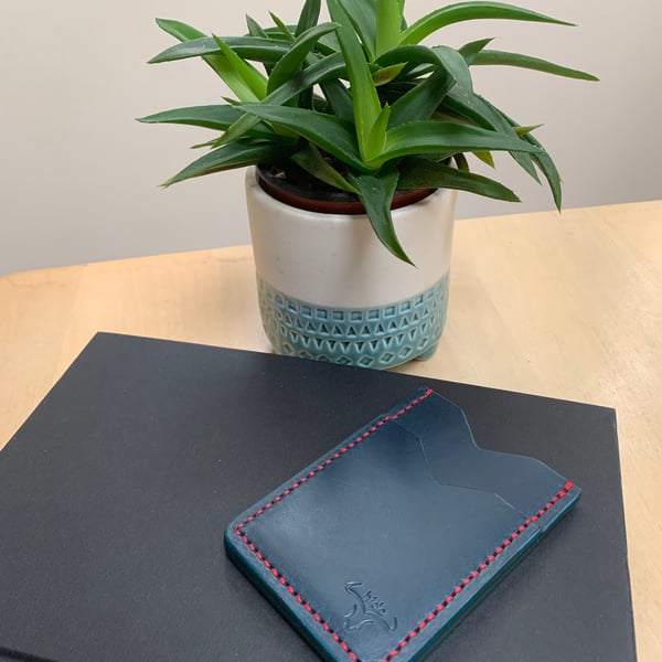 Leather card holder wallet in blue with 3 card slot's