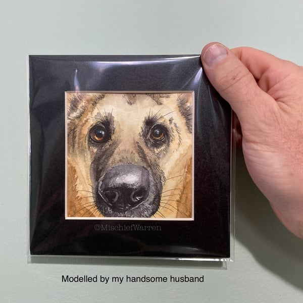 Small Watercolour Original Painting of German Shepherd Dog for 6" Frame