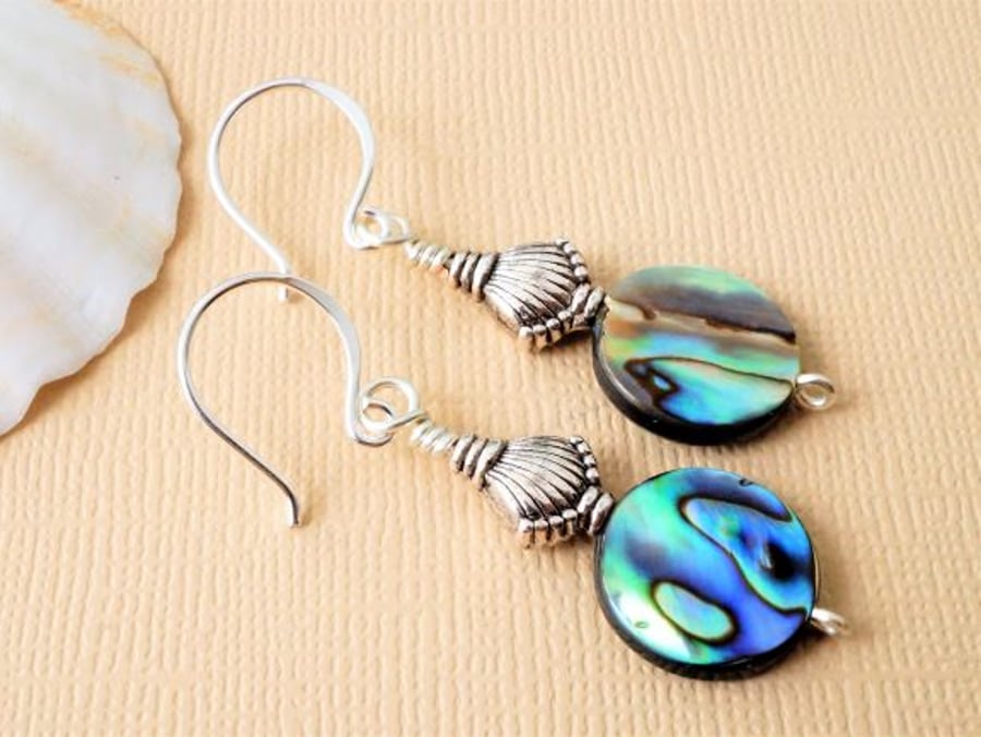 Abalone earrings with sterling silver artisan earwires 
