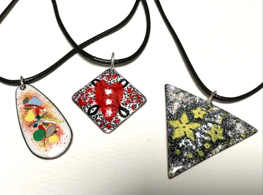 ‘Perfectly Imperfect’ Enamelled Pendants - Selection of Three Pendants (No.1)