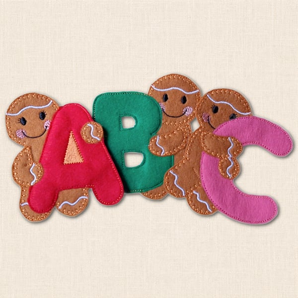 Gingerbread Initial Decoration - Embroidered Felt Hanging Decor