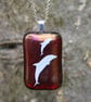 Red irid dolphin glass pendant, fused glass pendant, dolphin pendant,F35