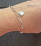 Sterling Silver 925 Artisan Flat Paperclip Bracelet with Charm - Image 5