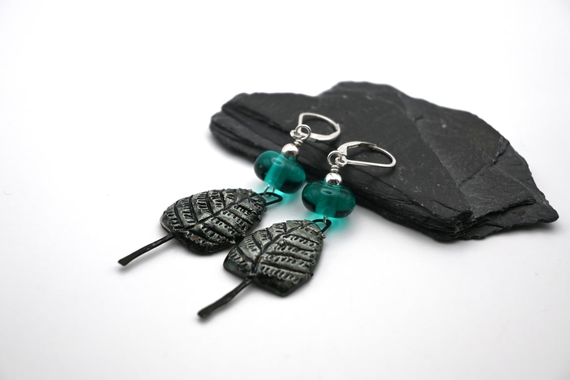 lampwork glass and ceramic tree earrings