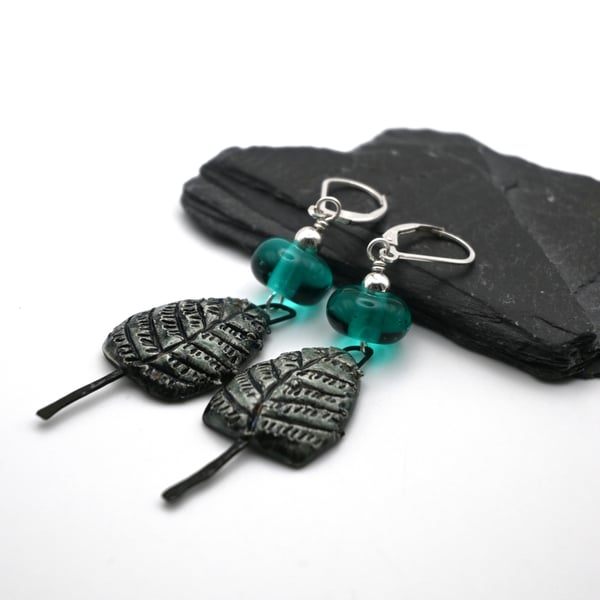 lampwork glass and ceramic tree earrings