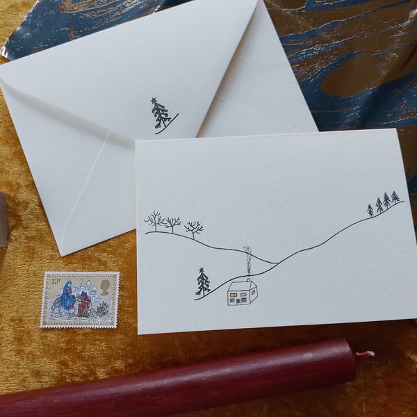 Christmas card with original snowy landscape design