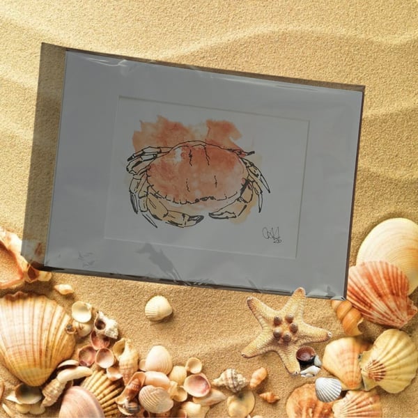 Coastal Wall Art – Seaside Ink & Watercolour Animal Illustrations, crab