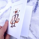 Wedding Cross Stitch Card, Hand Embroidered Anniversary Card, Champagne Glasses 