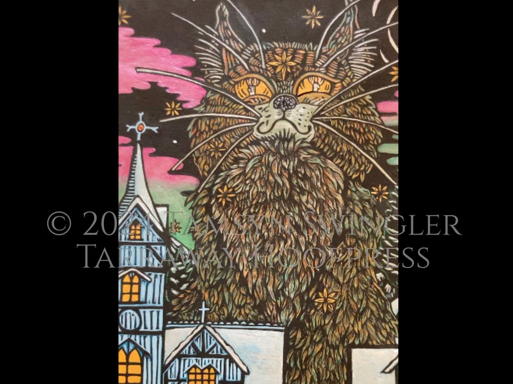 Jolakötturinn - Yule Cat - Original Lino Print, Full Colour, Limited Edition