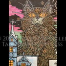 Jolakötturinn - Yule Cat - Original Lino Print, Full Colour, Limited Edition