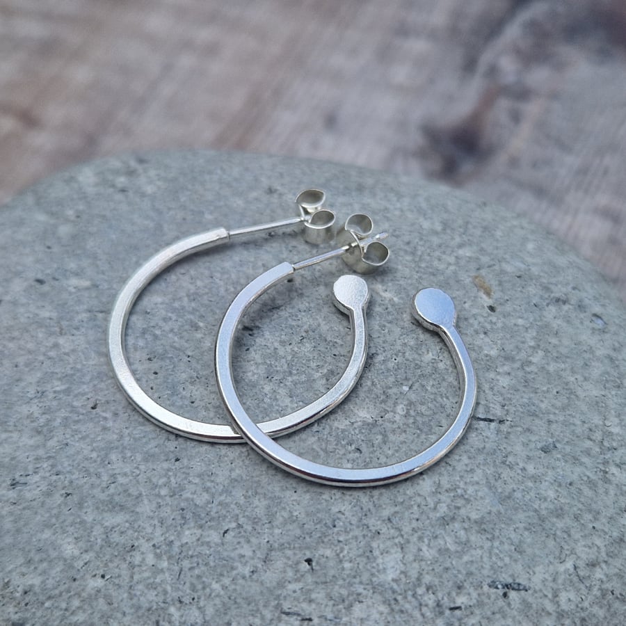 Sterling Silver Pebble Hoop Circle Earrings