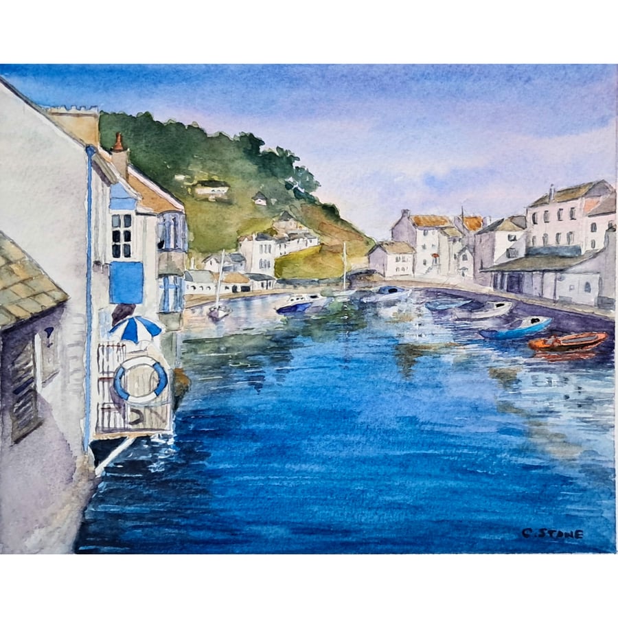 The Harbour, Polperro, Cornwall,  Original Watercolour Painting, Mounted