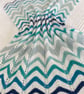 Shades of blue and aqua baby blanket, hand knitted in 100% cotton yarn. - Image 1