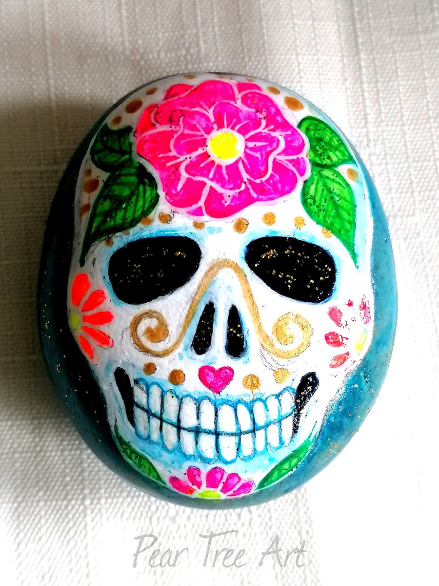 Sugar Skull Pebble Art