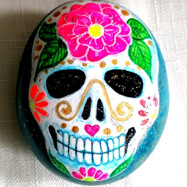 Sugar Skull Pebble Art