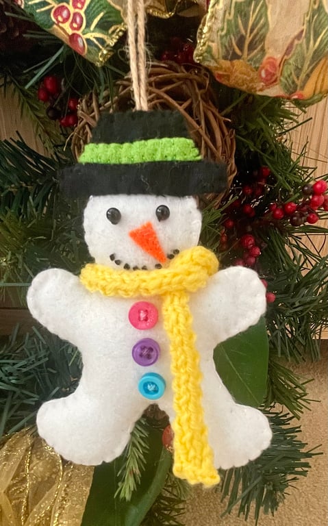 Felt snowman with yellow scarf 