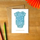 Winter Baby Greetings Card – New Baby Card with Snowflake Romper
