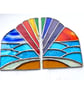 Stained Glass Rainbow Sea and Sky Bookends on Oak Stands Handmade Art - Image 3