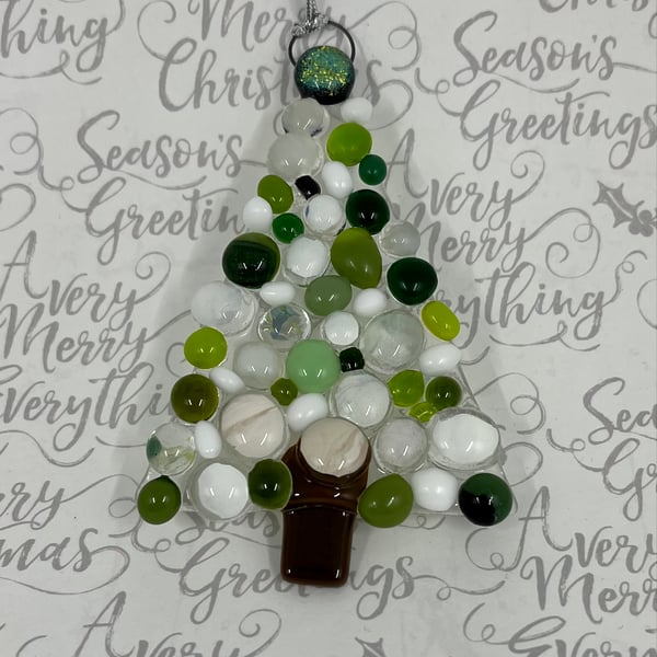 Large Handmade Fused Glass Xmas Tree Hanging Christmas Decoration 