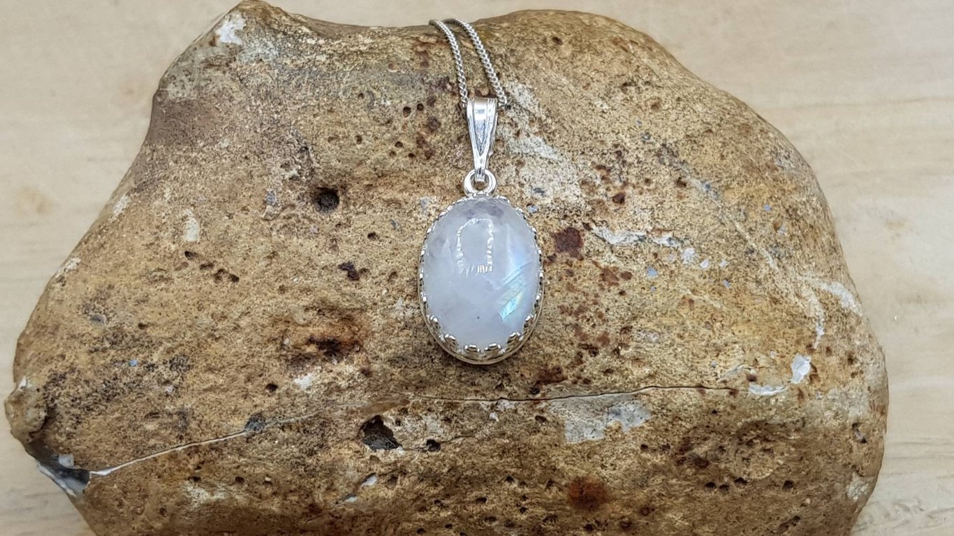 Small Rainbow Moonstone Pendant. 925 sterling silver
