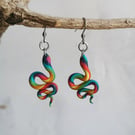 Rainbow Dangly Snake Earrings