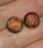 Orange-Red Dichroic Glass Earrings on Sterling Silver Studs - 2103 - Image 1