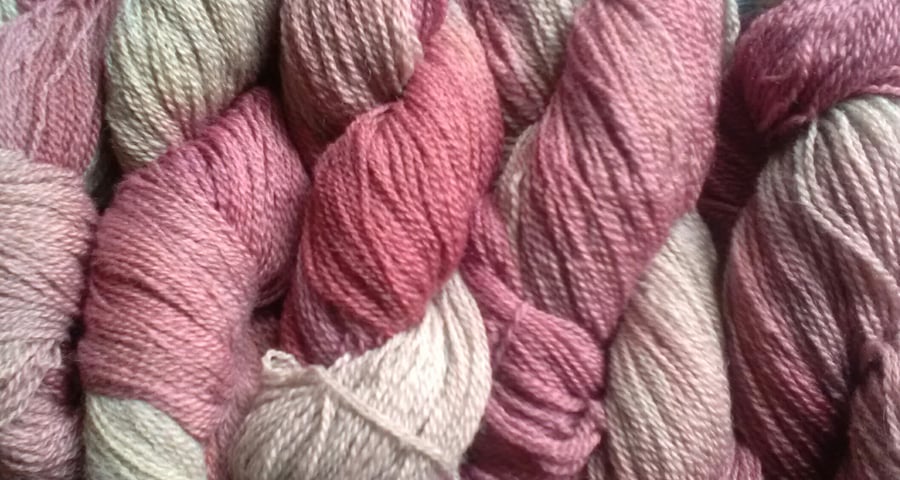 180g Hand-dyed Falklands Corridale Wool 4 ply Purples and Grey