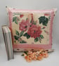 Cushion cover 16" cream floral,  hearts, pink satin boarder.  - Image 1
