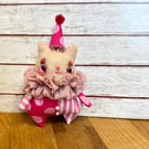 Miniature Needlefelted Kitty Clown Art Doll Pink
