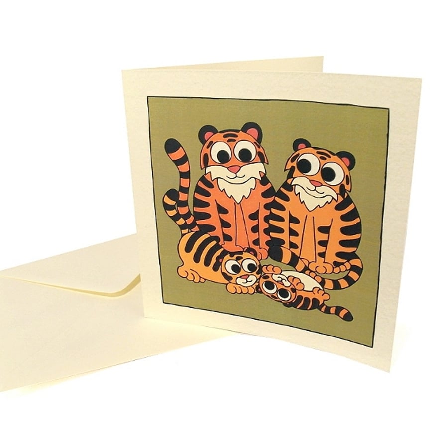 Tiger Family Card - blank inside. Father's Day or New Baby (clearance)