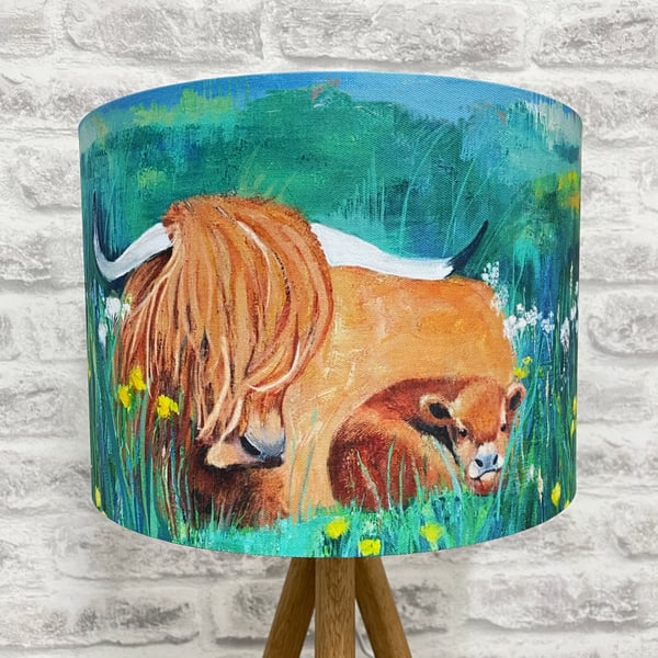 Highland Cow Handmade Art Lampshade FREE UK postage