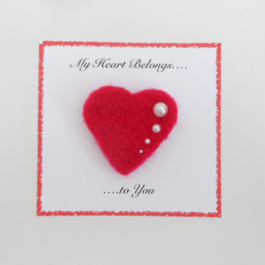 Needle Felted Keepsake Love Heart Brooch