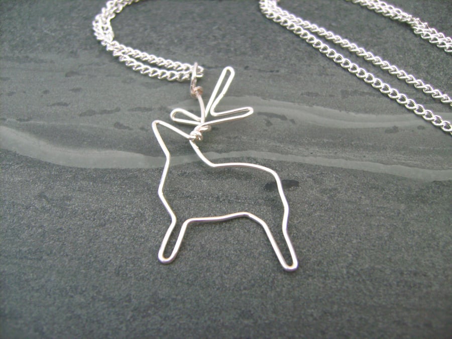 Silver Mist Stag Pendant Wire Necklace 