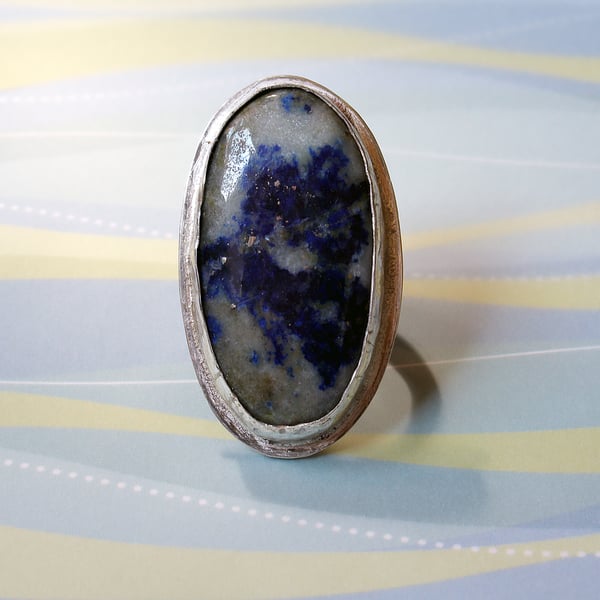 Statement Gemstone Ring in Sterling Silver and Lapis Lazuli - Size N