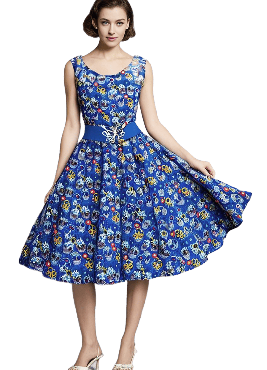 1950s Vintage Retro Rockabilly Sugar Skulls Blue dress sizes 14-26 