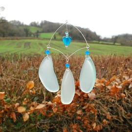 Suncatcher chimes from aquamarine beach glass